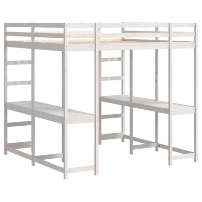 Loft Bed with Desk and Ladder White 160x200 cm Solid Wood Pine