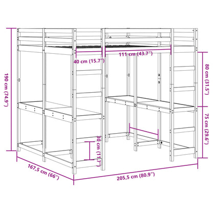 Loft Bed with Desk and Ladder White 160x200 cm Solid Wood Pine