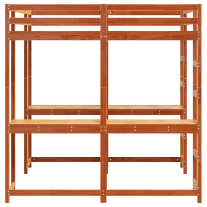 Loft Bed with Desk and Ladder Wax Brown 160x200 cm Solid Wood Pine