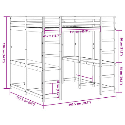 Loft Bed with Desk and Ladder Wax Brown 160x200 cm Solid Wood Pine