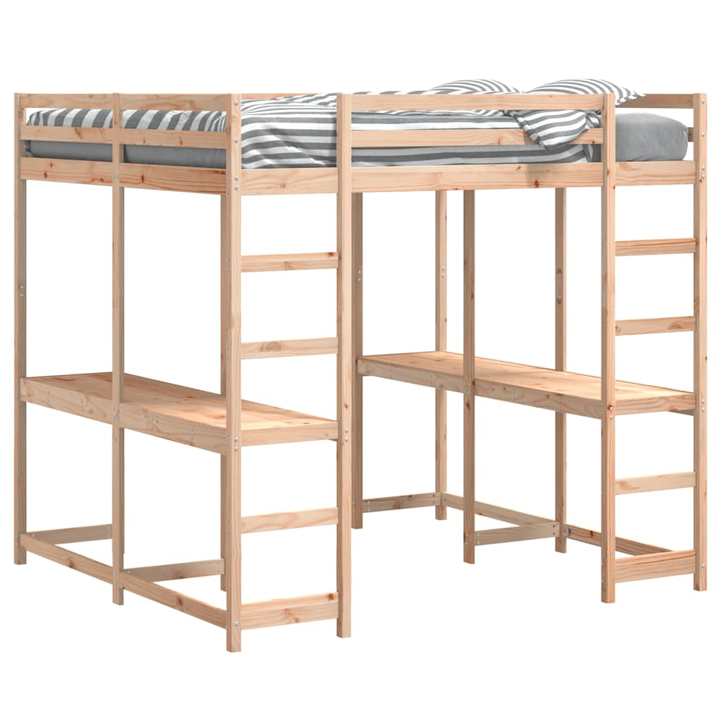 Loft Bed with Desk and Ladder 140x200 cm Solid Wood Pine