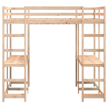 Loft Bed with Desk and Ladder 140x200 cm Solid Wood Pine