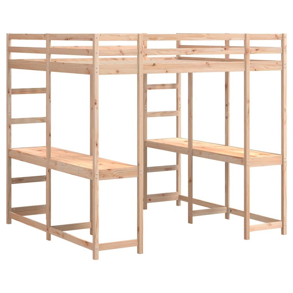 Loft Bed with Desk and Ladder 140x200 cm Solid Wood Pine
