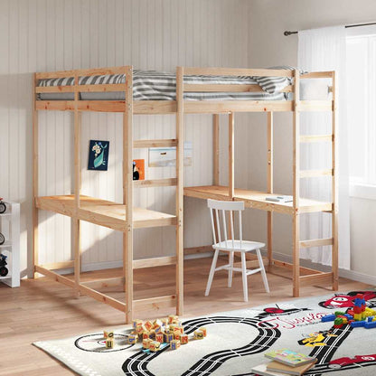 Loft Bed with Desk and Ladder 140x200 cm Solid Wood Pine