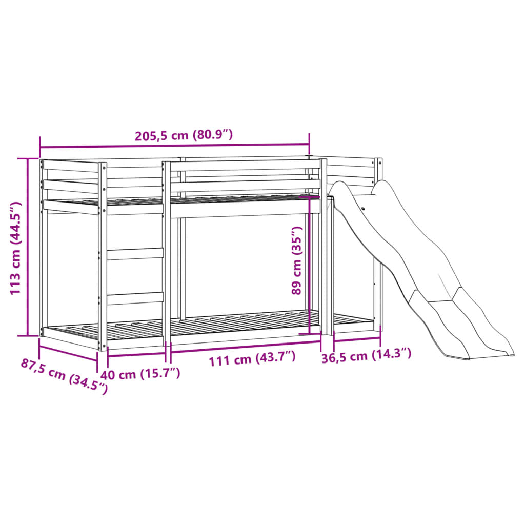 Bunk Bed with Slide&Ladder without Mattress White 80x200 cm