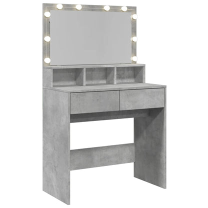 Dressing Table with LED Concrete Grey 80x41x134.5 cm