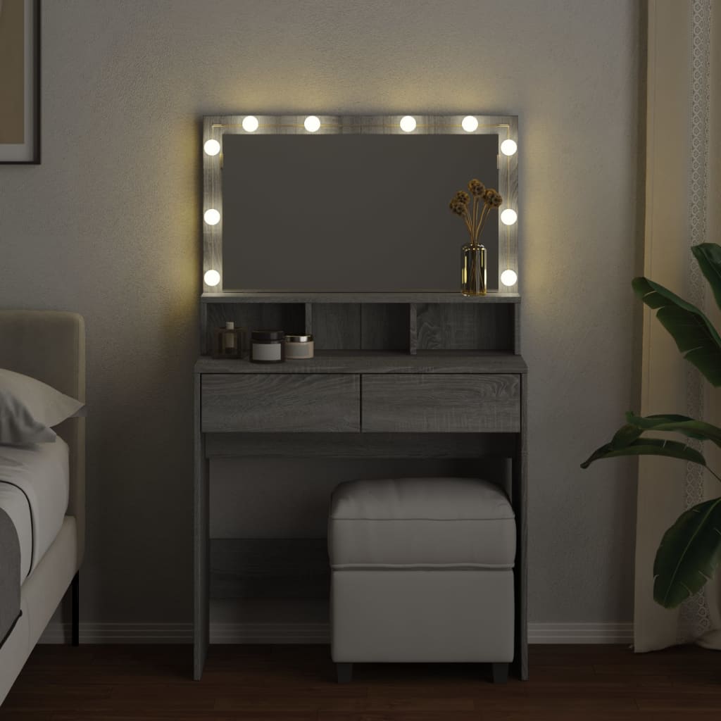 Dressing Table with LED Grey Sonoma 80x41x134.5 cm