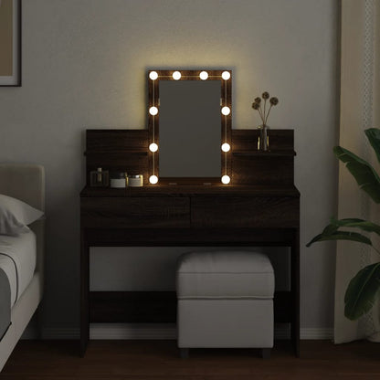 Dressing Table with LED Brown Oak 100x40x130 cm