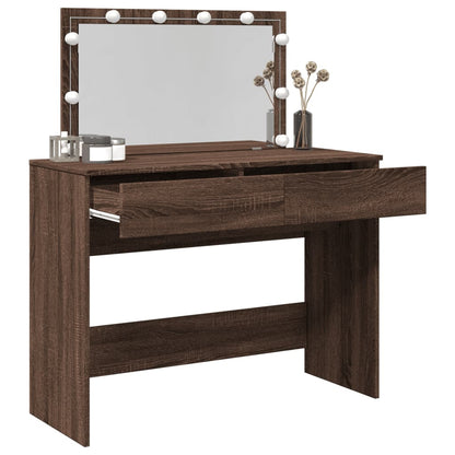 Dressing Table with LED Brown Oak 100x40x120 cm