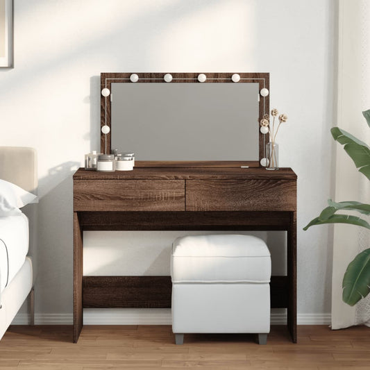Dressing Table with LED Brown Oak 100x40x120 cm