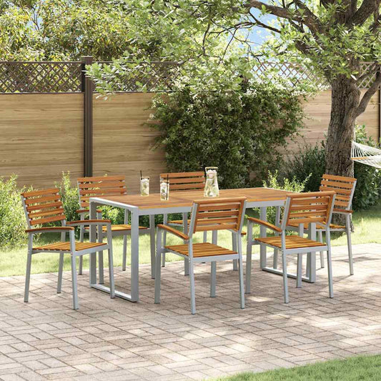 Garden Dining Set 7 pcs Grey and brown Solid acacia wood