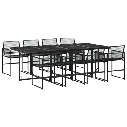 9 Piece Garden Dining Set Black Poly Rattan
