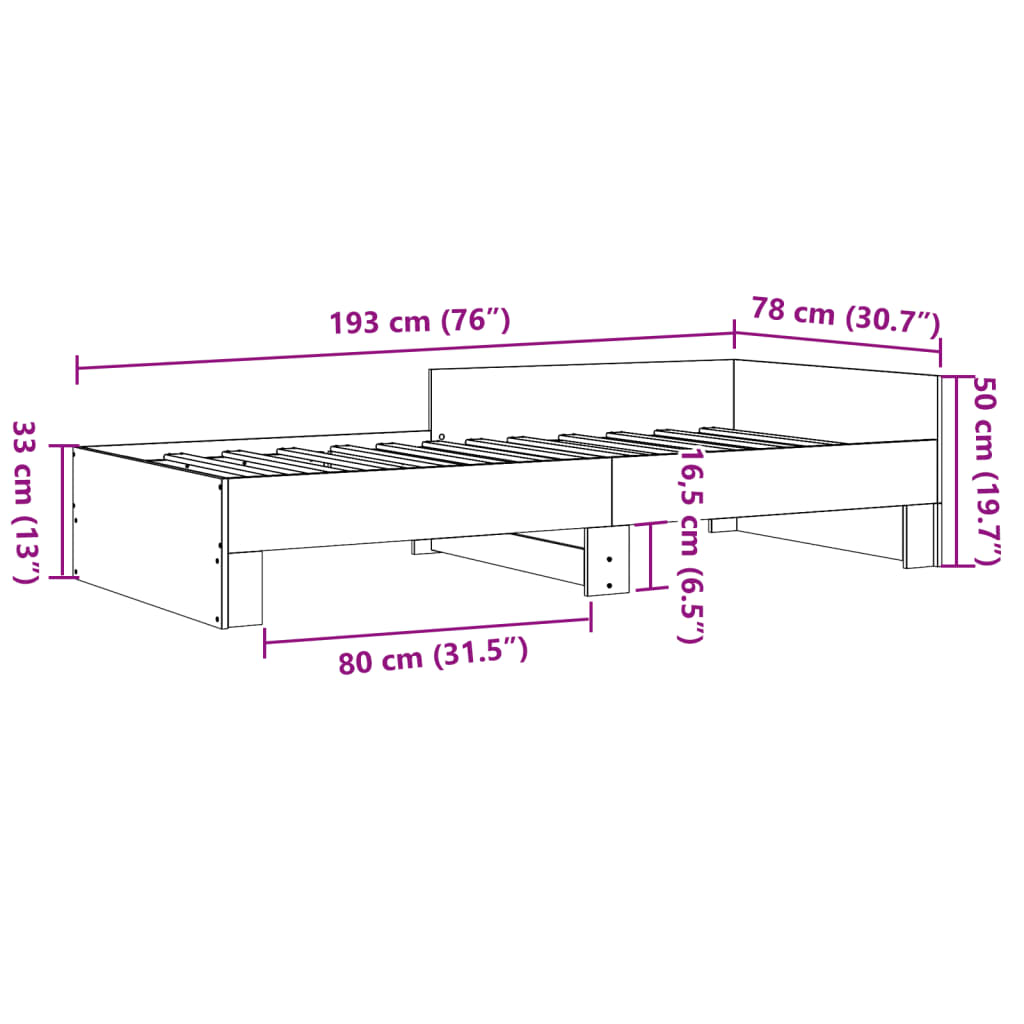 Bed Frame without Mattress Smoked Oak 75x190 cm Small Single Engineered Wood