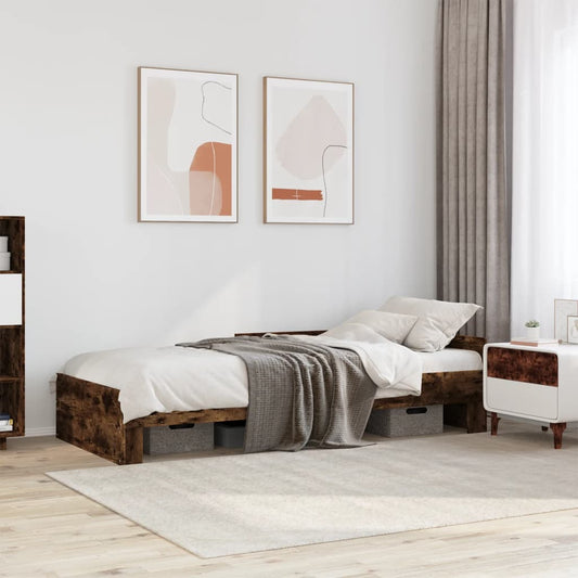 Bed Frame without Mattress Smoked Oak 75x190 cm Small Single Engineered Wood