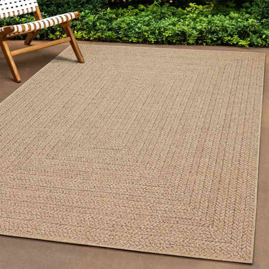 Rug ZIZUR Beige 240x240 cm Jute Look Indoor and Outdoor