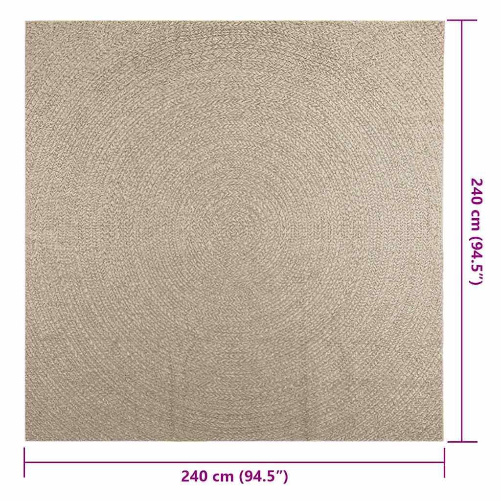 Rug ZIZUR Beige 240x240 cm Jute Look Indoor and Outdoor