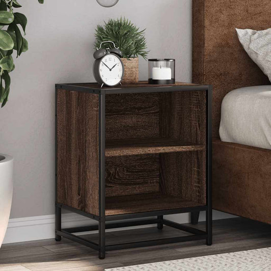 Bedside Cabinet Brown Oak 40x31x50 cm Engineered Wood and Metal