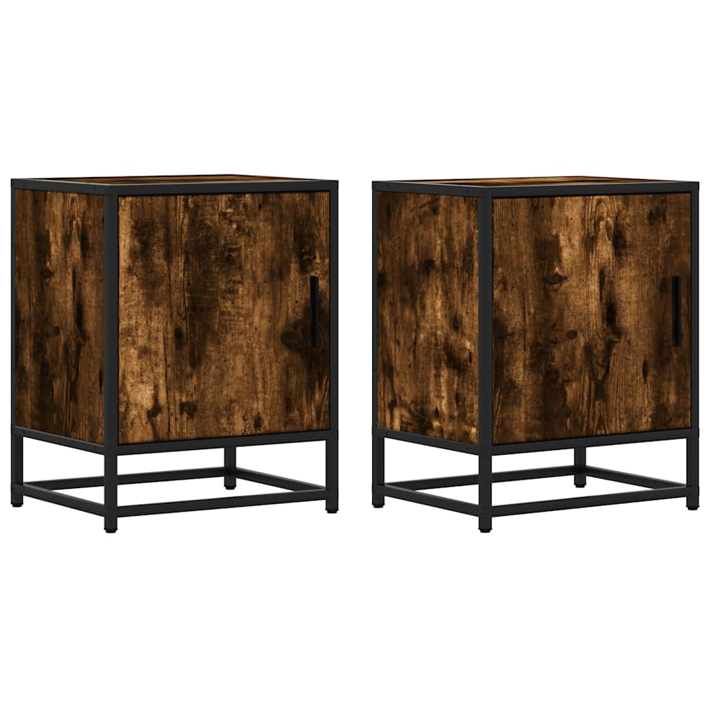 Bedside Cabinets 2 pcs Smoked Oak 40x31x50 cm Engineered Wood and Metal