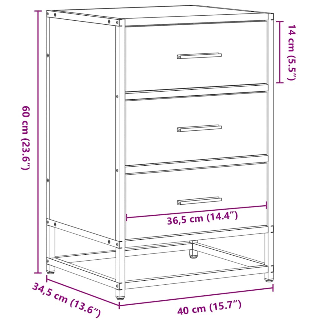 Bedside Cabinet Black 40x34.5x60 cm Engineered Wood and Metal
