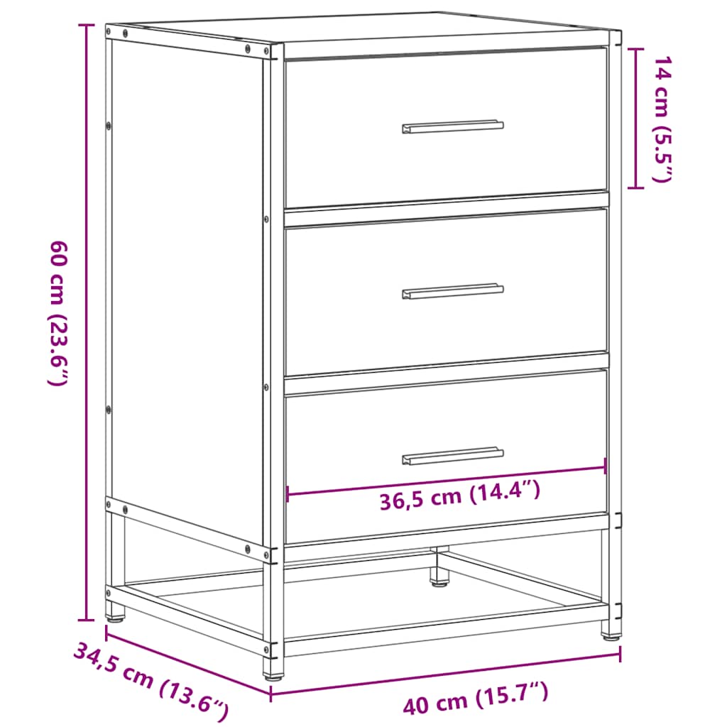 Bedside Cabinet Brown Oak 40x34.5x60 cm Engineered Wood and Metal