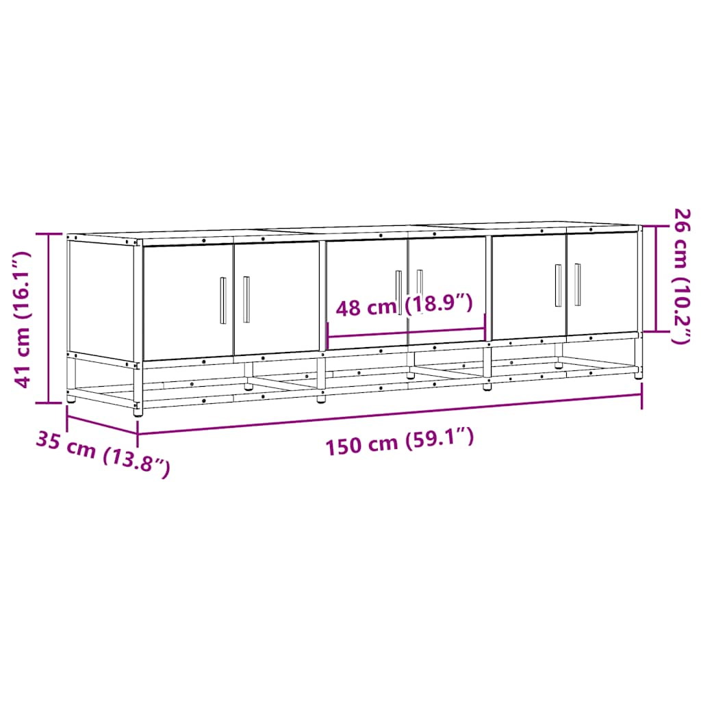 TV Cabinet Smoked Oak 150x35x41 cm Engineered Wood and Metal