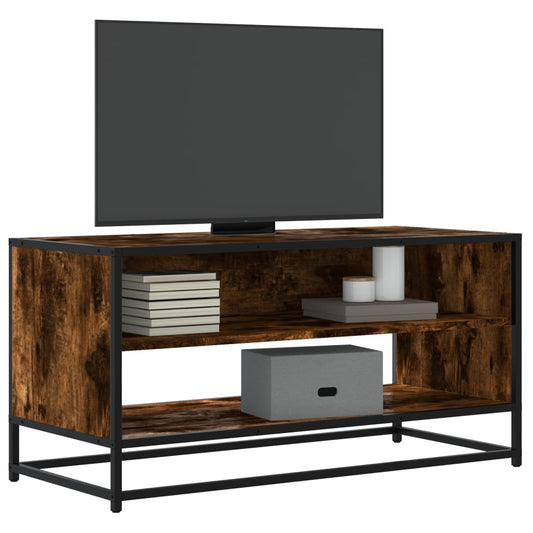 TV Cabinet Smoked Oak 91x40x46 cm Engineered Wood and Metal