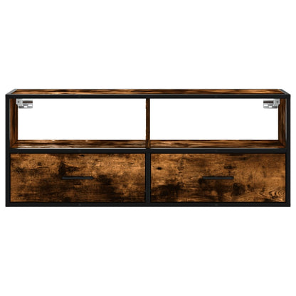 TV Cabinet Smoked Oak 100x31x39.5 cm Engineered Wood and Metal