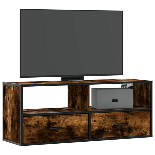 TV Cabinet Smoked Oak 100x31x39.5 cm Engineered Wood and Metal