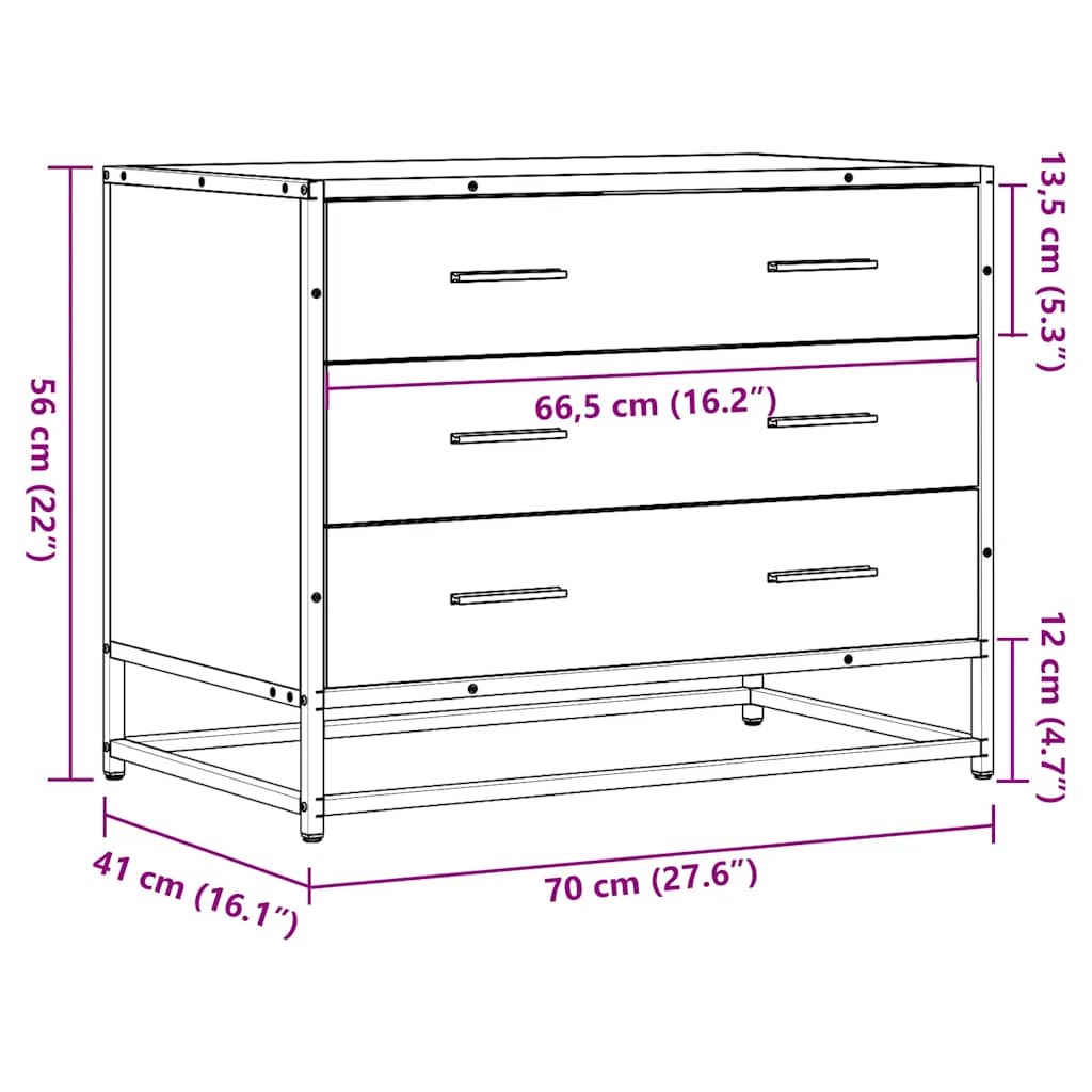 Drawer Cabinet Brown Oak 70x41x56 cm Engineered Wood