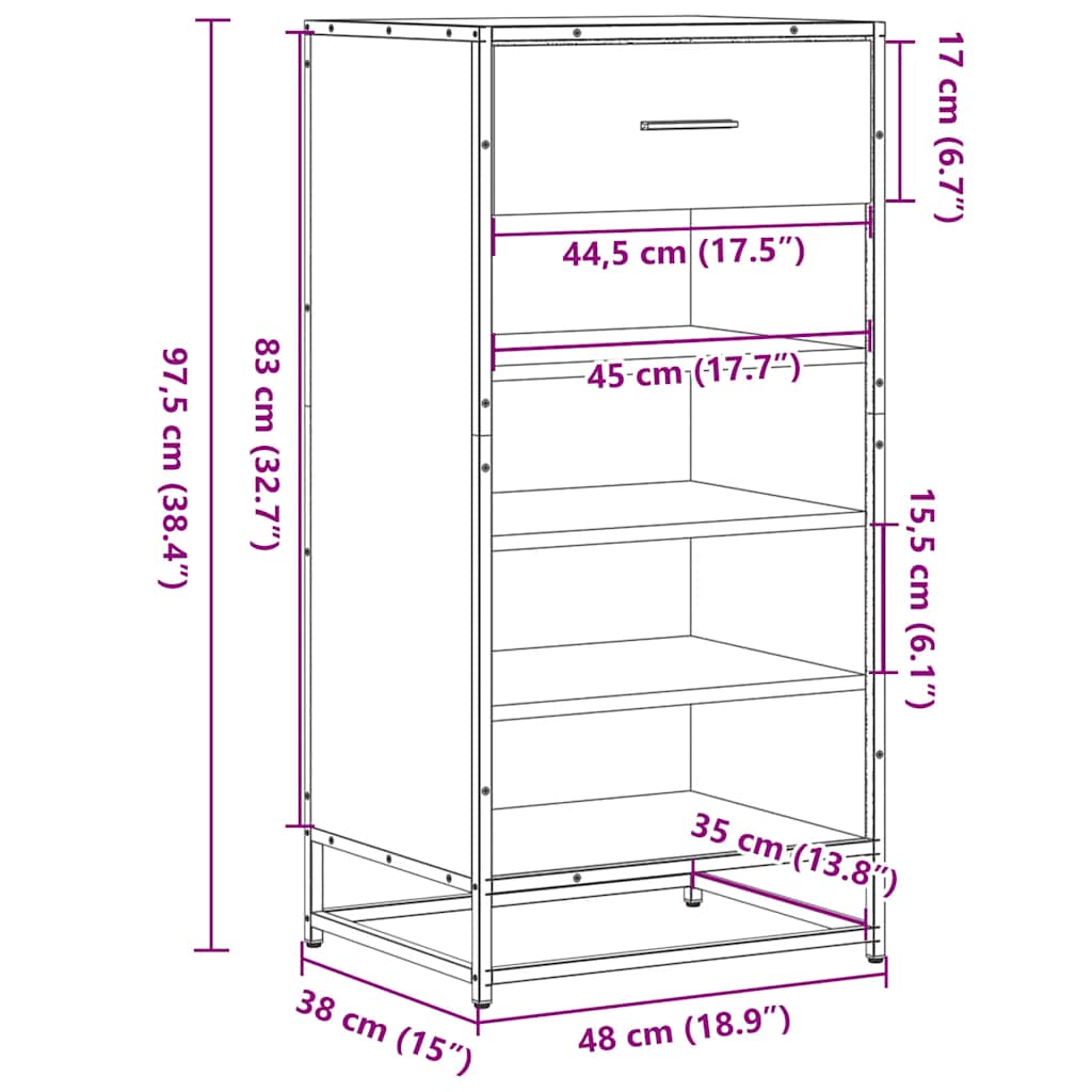 Shoe Rack Sonoma Oak 48x38x97.5 cm Engineered Wood