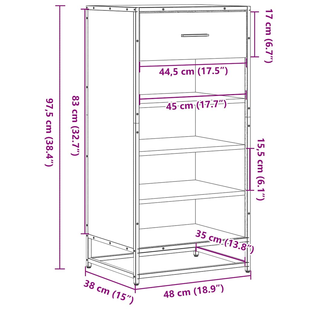Shoe Rack Grey Sonoma 48x38x97.5 cm Engineered Wood