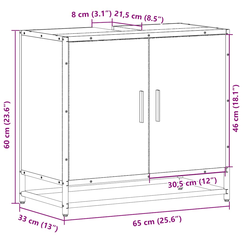 Bathroom Sink Cabinet Grey Sonoma 65x33x60 cm Engineered Wood
