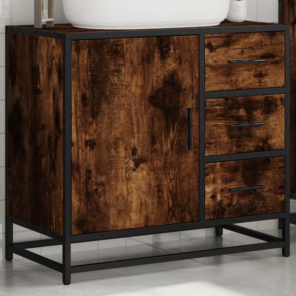 Bathroom Sink Cabinet Smoked Oak 65x33x60 cm Engineered Wood