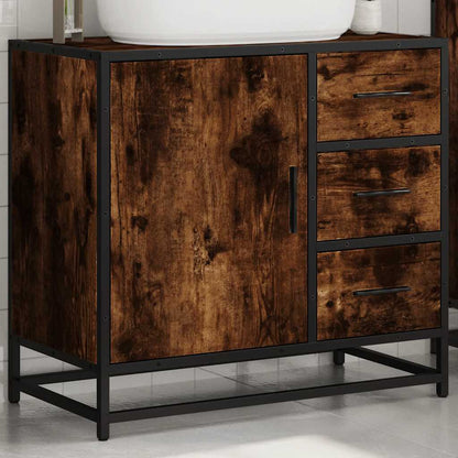 Bathroom Sink Cabinet Smoked Oak 65x33x60 cm Engineered Wood