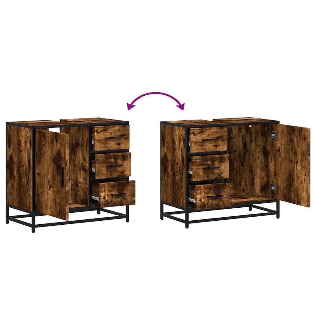 Bathroom Sink Cabinet Smoked Oak 65x33x60 cm Engineered Wood