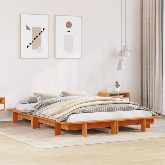 Bed Frame without Mattress Wax Brown 135x190 cm Double Solid Wood Pine