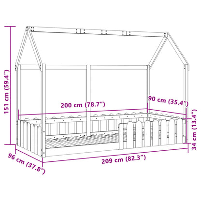 Kids' House Bed Frame without Mattress 90x200 cm Solid Wood Pine