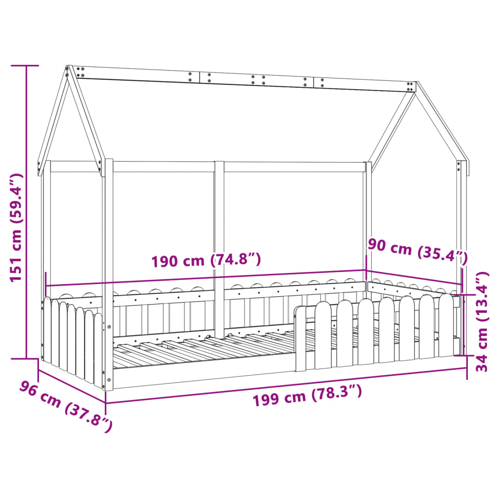 Kids' House Bed Frame without Mattress 90x190 cm Single Solid Wood Pine