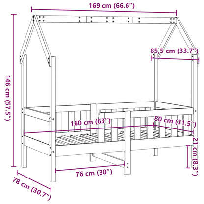 Kids' House Bed Frame without Mattress White 80x160 cm Pine