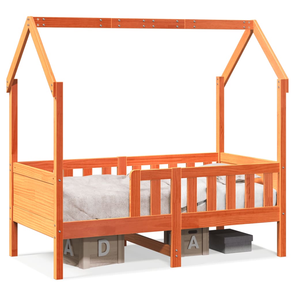 Kids' House Bed Frame without Mattress Wax Brown 80x160 cm Pine