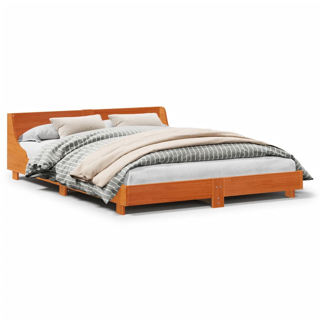 Bed Frame without Mattress Wax Brown 160x200 cm Solid Wood Pine