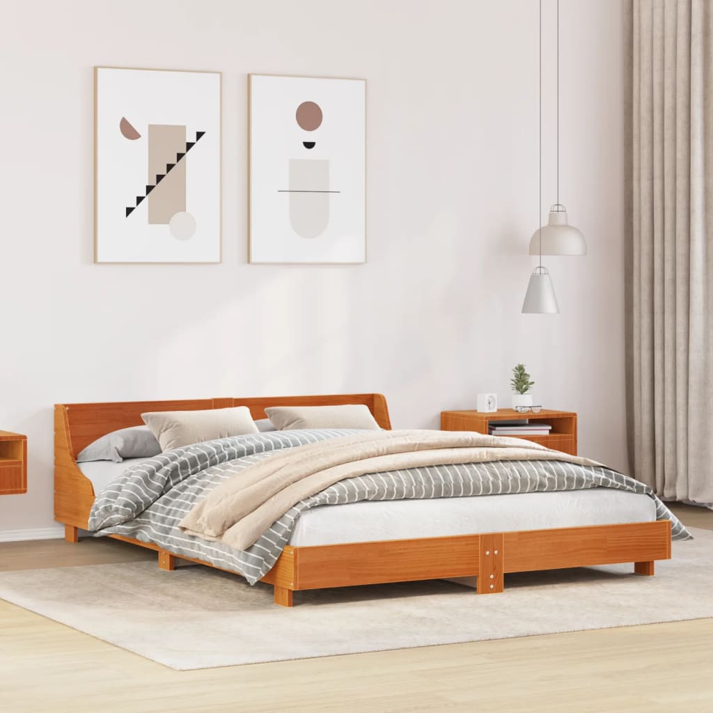 Bed Frame without Mattress Wax Brown 140x200 cm Solid Wood Pine