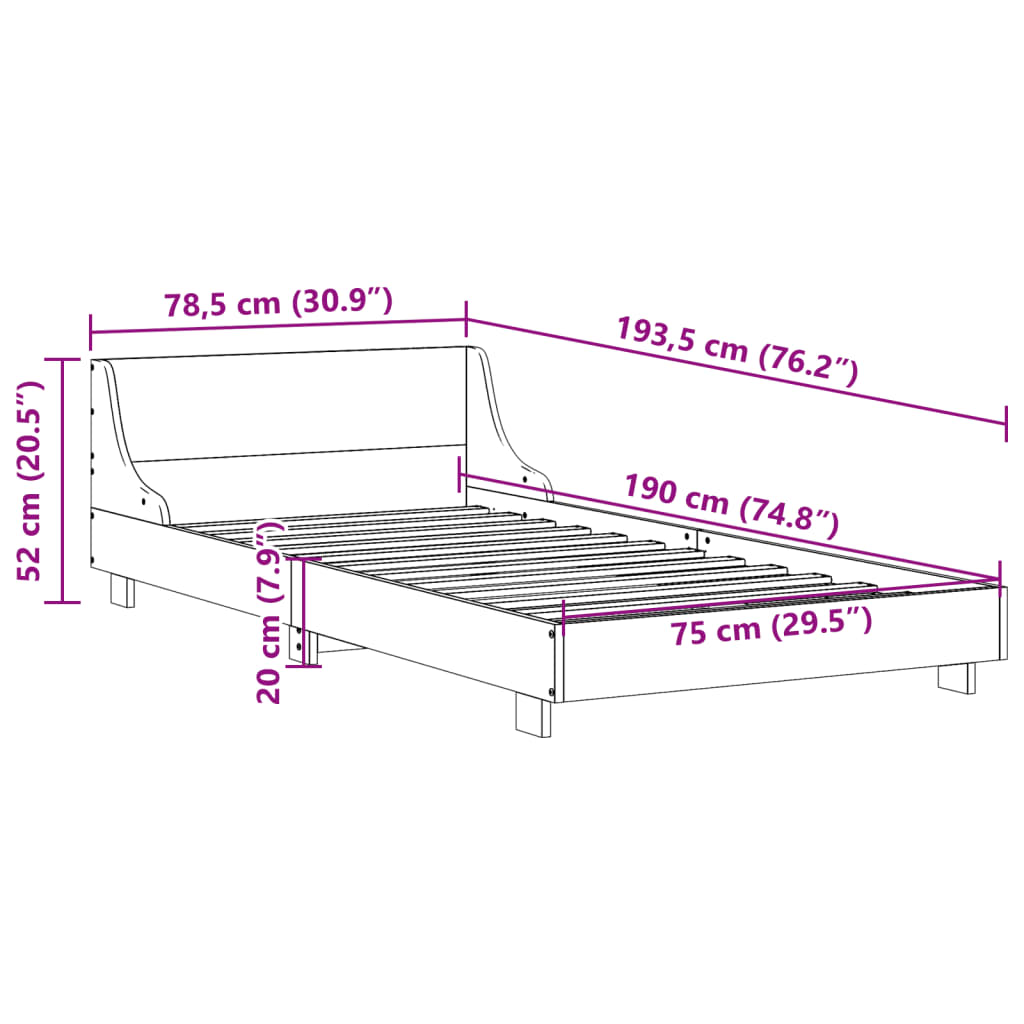 Bed Frame without Mattress Wax Brown 75x190 cm Small Single Solid Wood Pine