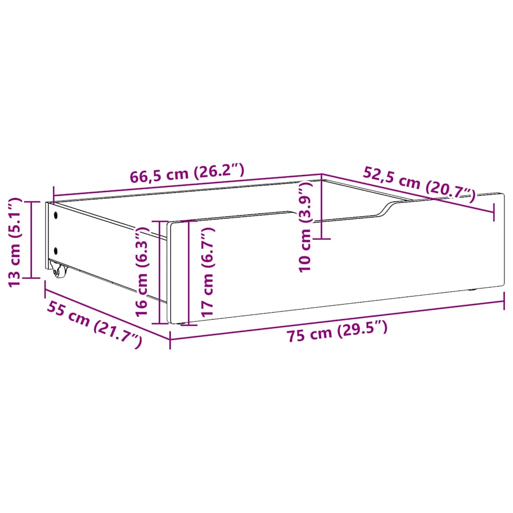 Under-Bed Drawers with Wheels 2 pcs 75x55x17 cm Solid Wood Pine