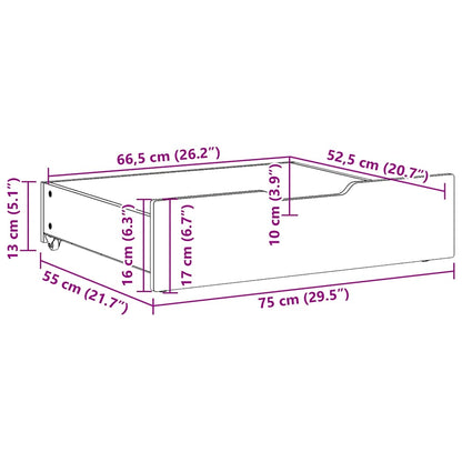 Under-Bed Drawers with Wheels 2 pcs 75x55x17 cm Solid Wood Pine