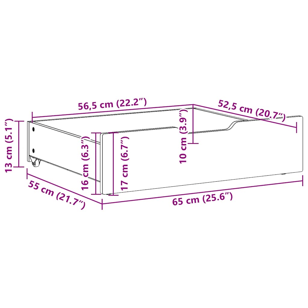 Under-Bed Drawers 2 pcs White 65x55x17 cm Solid Wood Pine