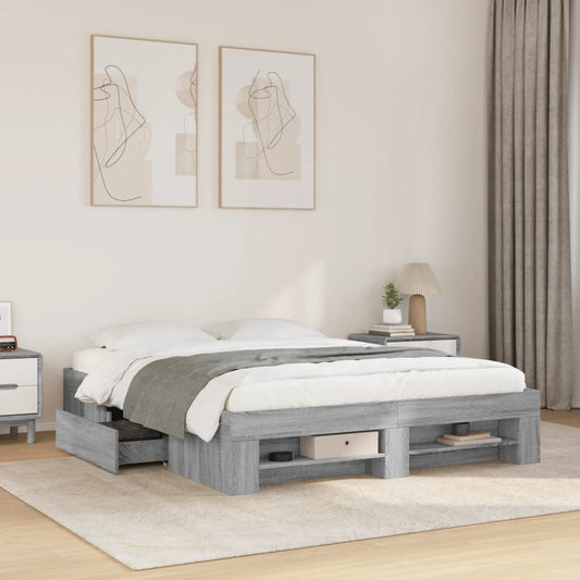 Bed Frame without Mattress Grey Sonoma 160x200 cm Engineered Wood