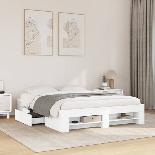 Bed Frame without Mattress White 150x200 cm King Size Engineered Wood