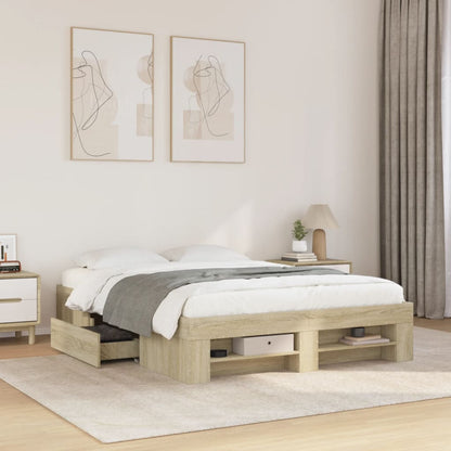 Bed Frame without Mattress Sonoma Oak 140x200 cm Engineered Wood