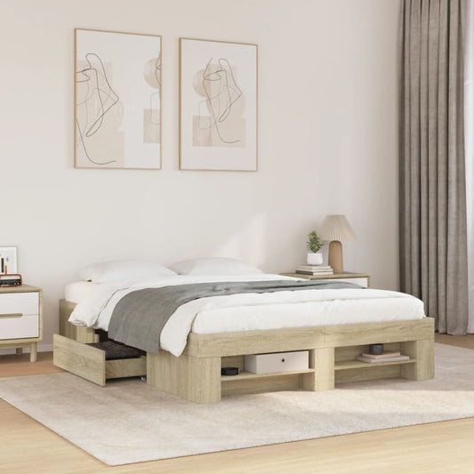 Bed Frame without Mattress Sonoma Oak 140x200 cm Engineered Wood